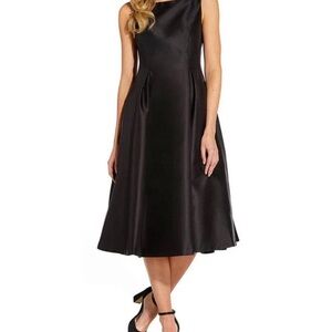 Adrianna Papell Black Satin Midi Dress